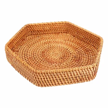 Шестоъгълен декоративни плетени количка за тави от ратан, за журнального маса и оттоманки, дневна и баня