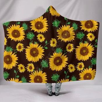 Слънчогледи 3D Отпечатва Подходящо За носене Одеало За Възрастни, За Деца от Различни Видове Одеало С Качулка Флисовое одеяло
